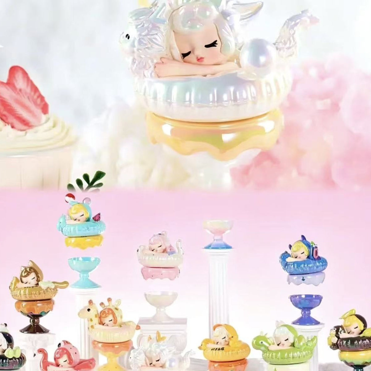 Series design reference showing dessert-themed figures; pictured lineup is not a packing list