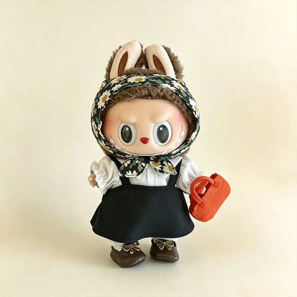 Labubu / The Monsters 17cm Outfit · Little Daisy 4-Piece｜Doll Clothes, Figure Not Included – Independent Retailer - Basic Set (Blouse + Skirt + Headscarf + Basic Handbag) doll outfit main product card | KikiBuddies