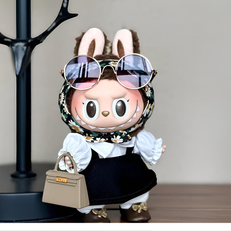 Labubu / The Monsters 17cm Outfit · Little Daisy 4-Piece｜Doll Clothes, Figure Not Included – Independent Retailer - Deluxe Set (Blouse + Skirt + Headscarf + Deluxe Handbag + Glass) doll outfit detail view | KikiBuddies