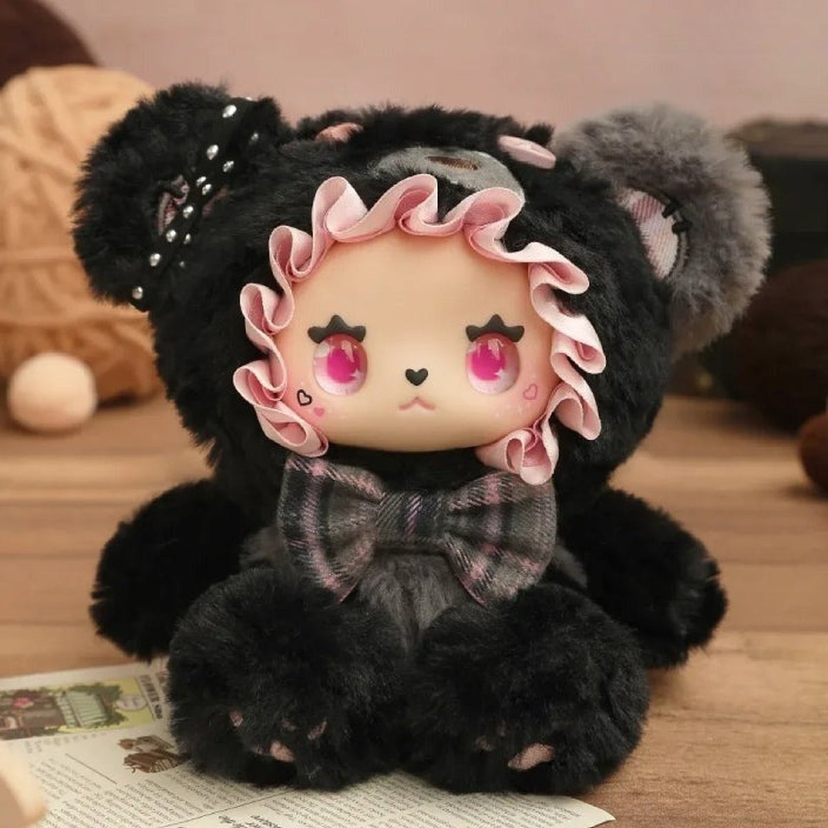 LOVELY EMMA Bear Alliance Series Plush Blind Box — Black bear-costume plush example, complete view; series example, not a guaranteed selection