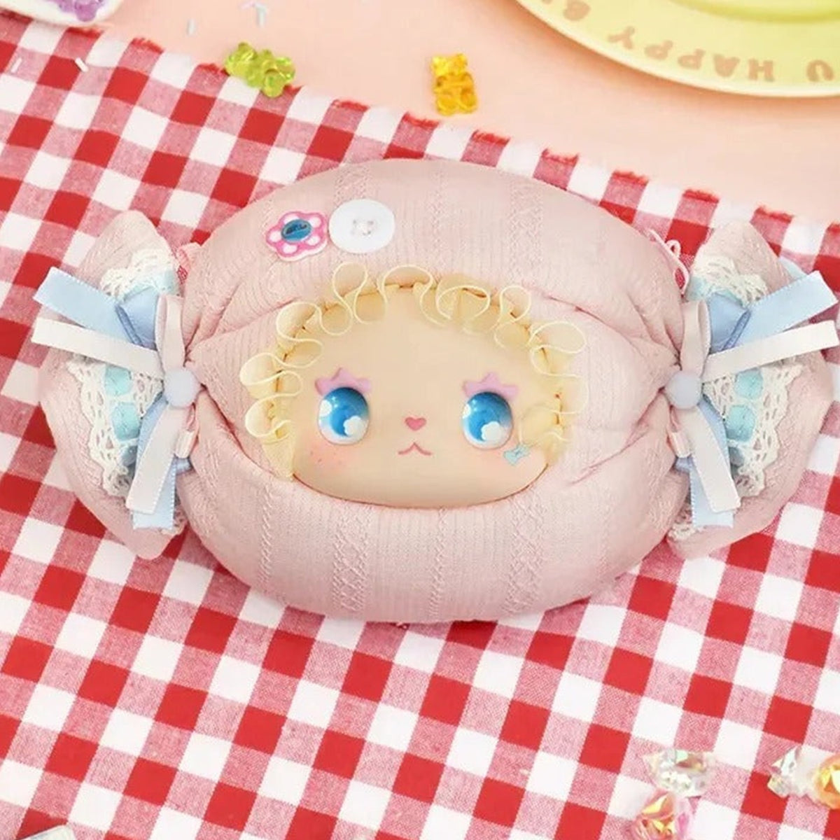 Lovely Emma Candy House Series Plush Blind Box - Pink candy cushion complete design example; random design not guaranteed