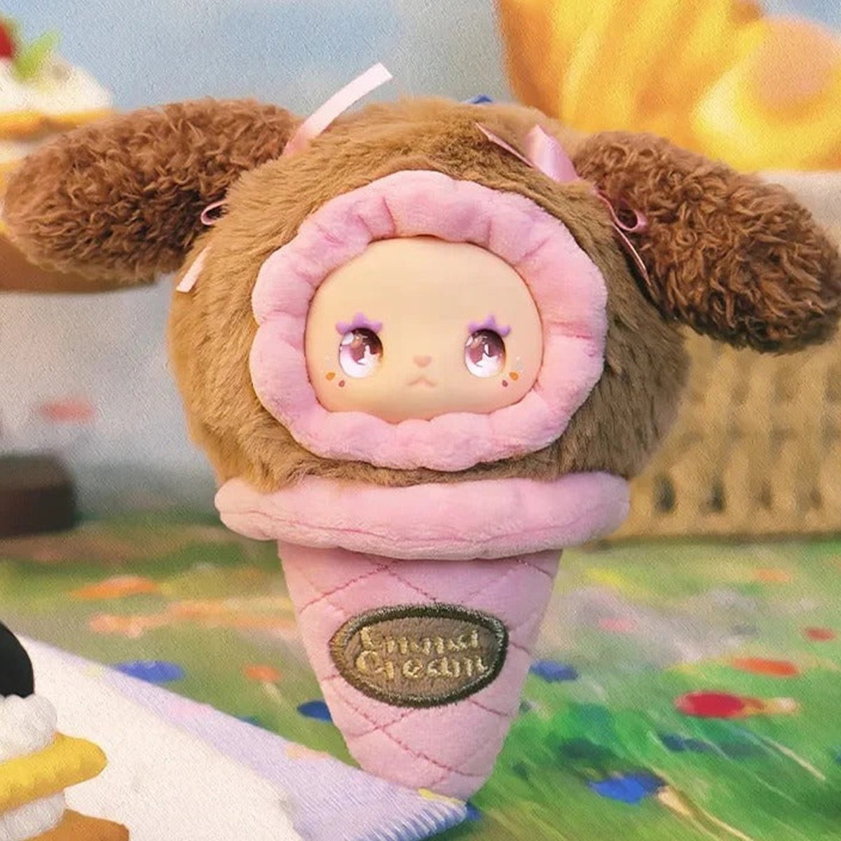 EMMA puppy-costume ice-cream plush, front detail; series design example | KikiBuddies