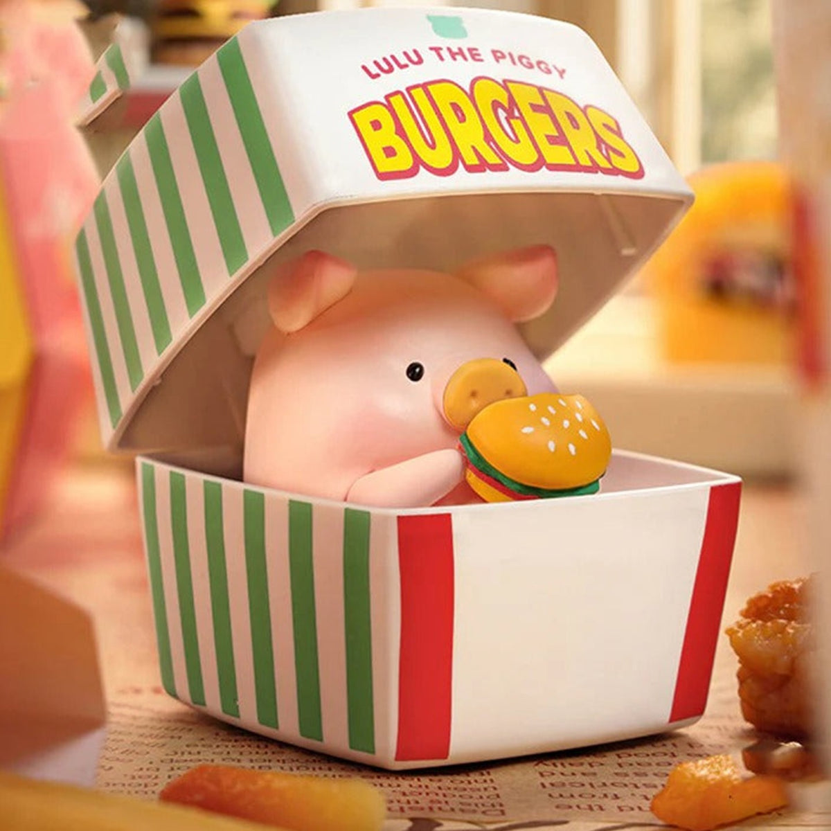 LuLu the Piggy Burger Express Movable Series Figures, Blind Box — Piggy in a burger box figure example; series example, not guaranteed selection