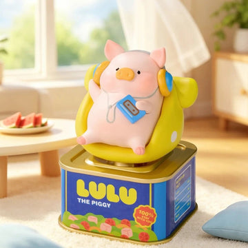 LuLu the Piggy Holiday Series Solar Motion Figure Blind Box - Complete LuLu holiday solar motion figure example on display base; random design not guaranteed