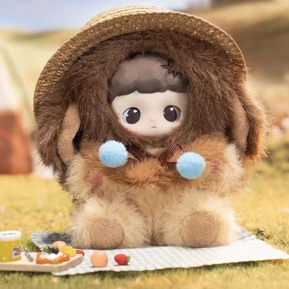 MaiDongDong Warm Wood Children's Whispers: complete brown hooded design with blue pom-poms and brimmed hat; random design is not guaranteed