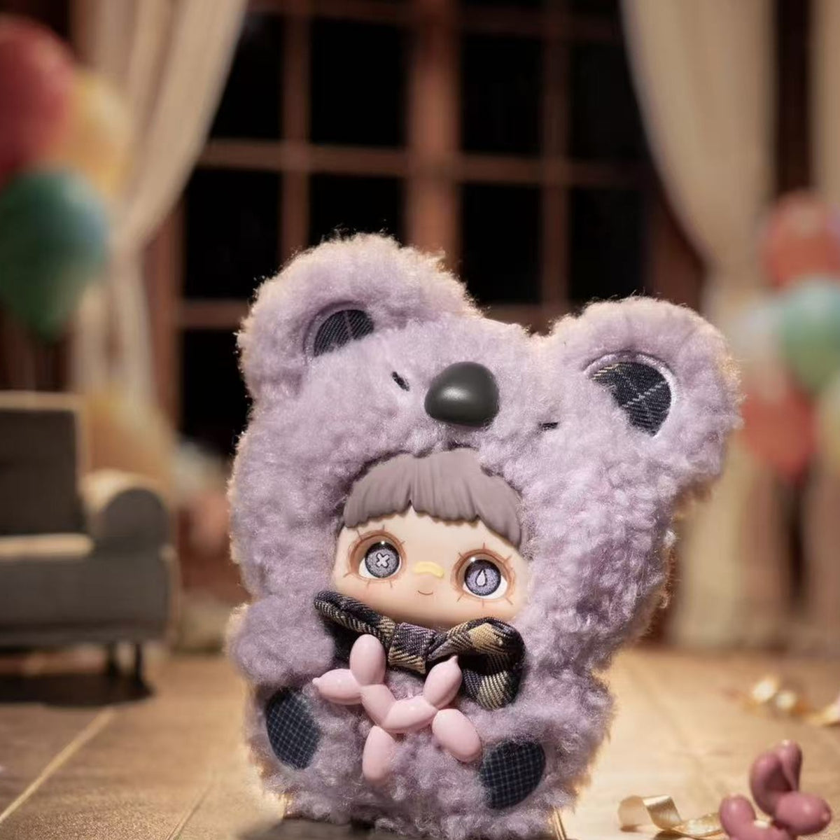 MayMei Surprise Party Series Plush Pendant Blind Box - Complete plush design example with gray koala-style hood; random design not guaranteed