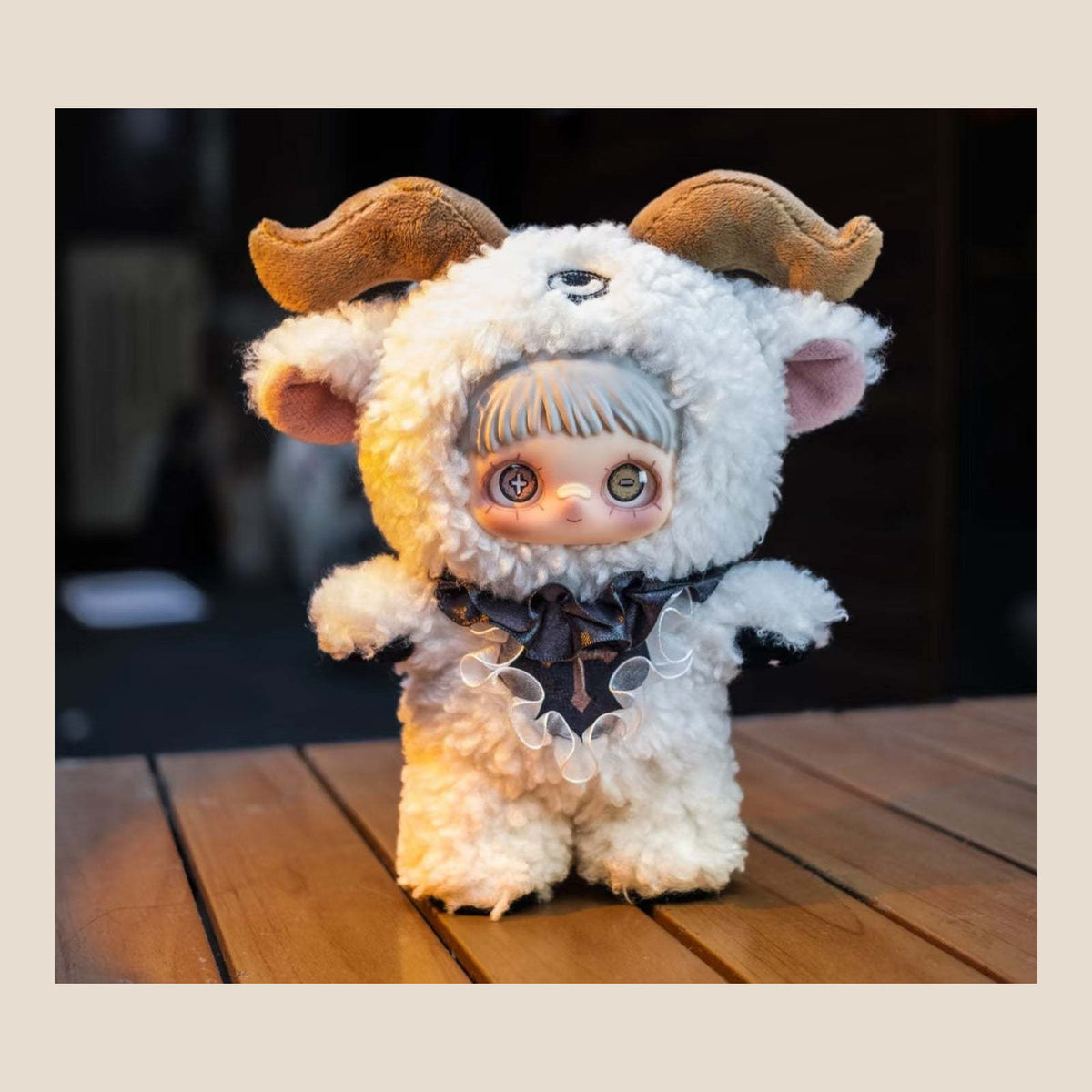 MAYMEI Fiend White plush doll in a white animal costume, front view