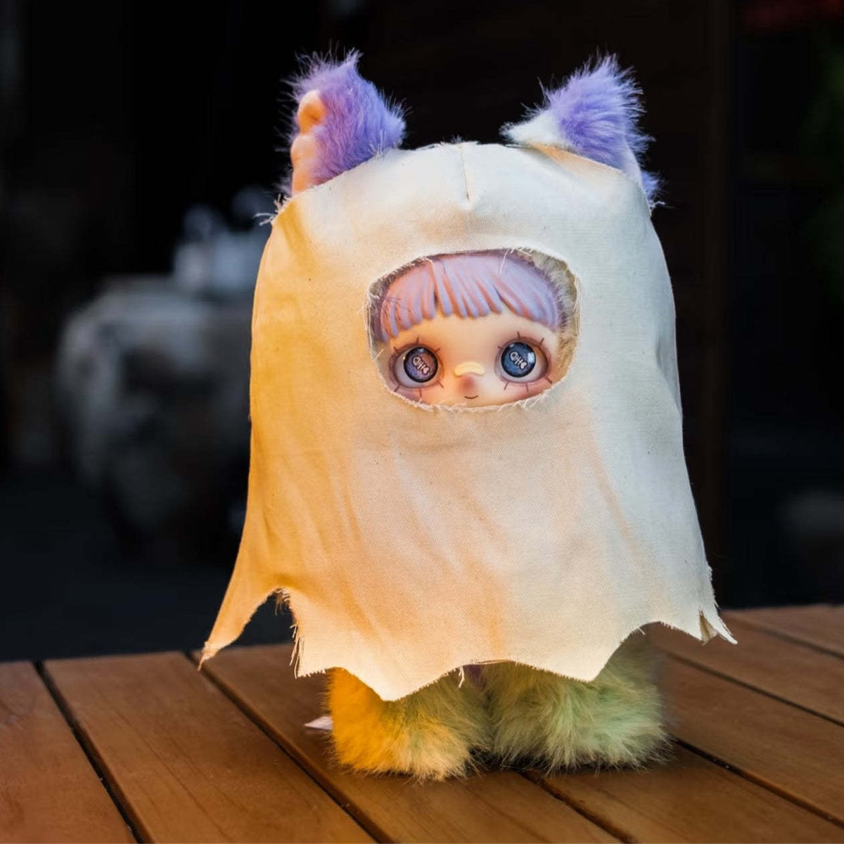 MAYMEI Ghost Elda plush doll in a white ghost costume, front view