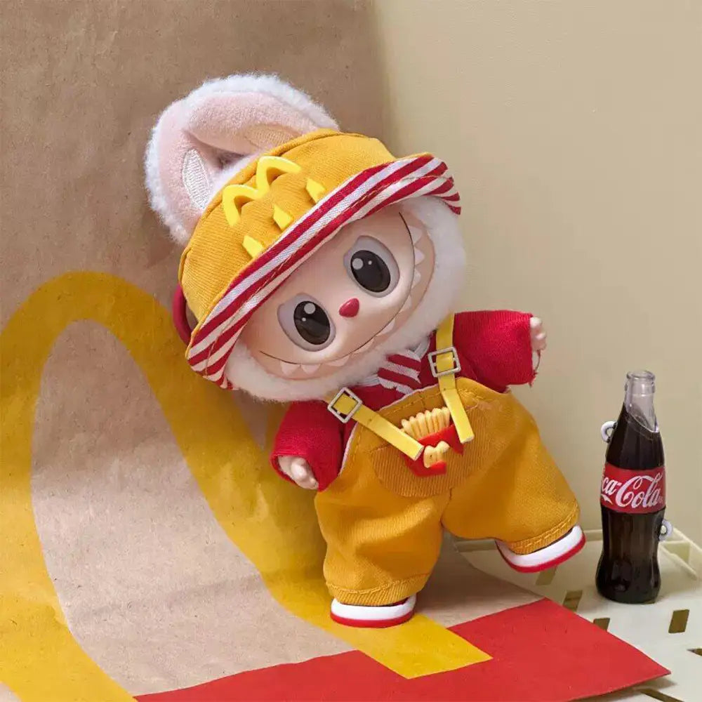 McDonald's Inspired Fast Food Uniform for Labubu 17cm - front view | KikiBuddies