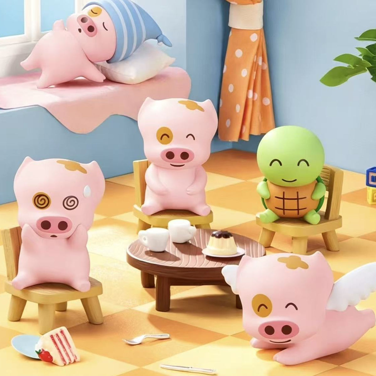 McDull Friends Sitting Together Series Mini Figure Blind Box - Complete central mini figures in a styled scene; upper and lower outer examples cropped; props not included; random design not guaranteed