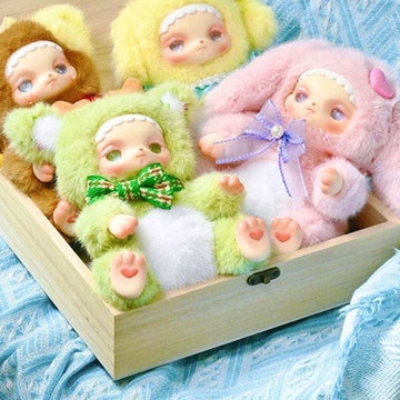Meesiy Guardian Spirit Series Plush Dolls, Blind Box - Series overview with complete green plush example; random design not guaranteed