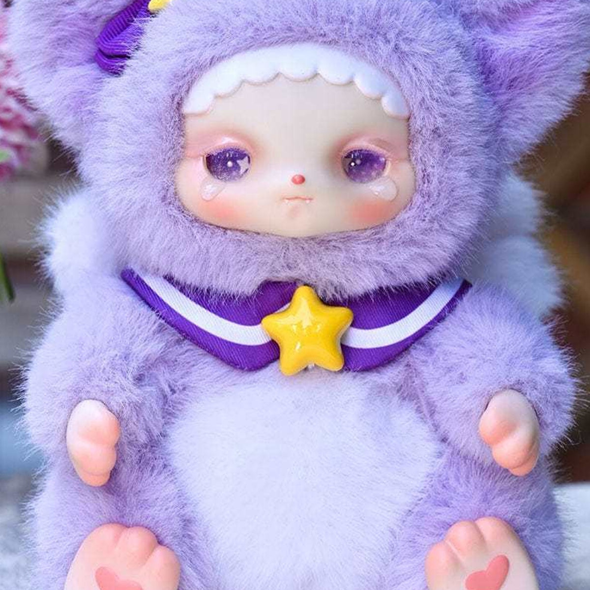 Meesiy Guardian Spirit Series Plush Dolls, Blind Box - Purple plush detail with upper ears and lower feet cropped; random design not guaranteed