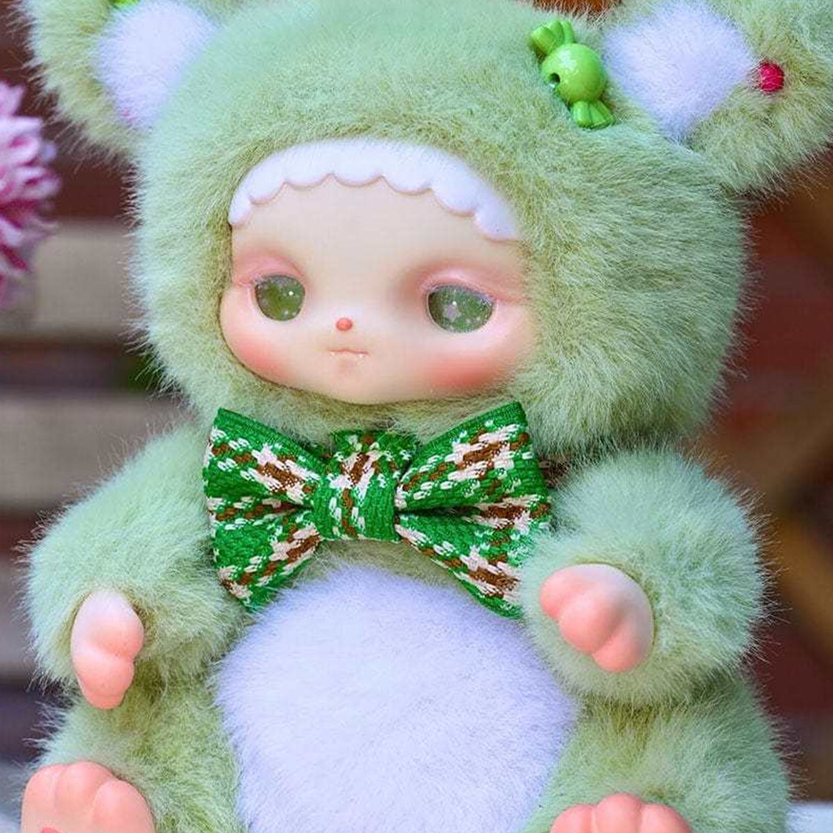 Meesiy Guardian Spirit Series Plush Dolls, Blind Box - Green plush detail with upper ears and lower feet cropped; random design not guaranteed