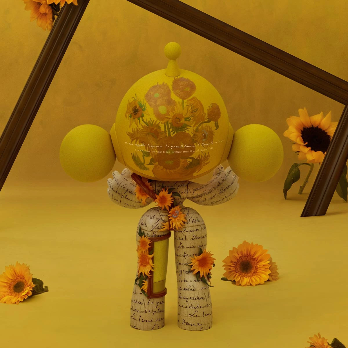 MEGA α SKULLPANDA 400% Van Gogh Museum Sunflowers figure, full rear view showing the helmet artwork and body decoration