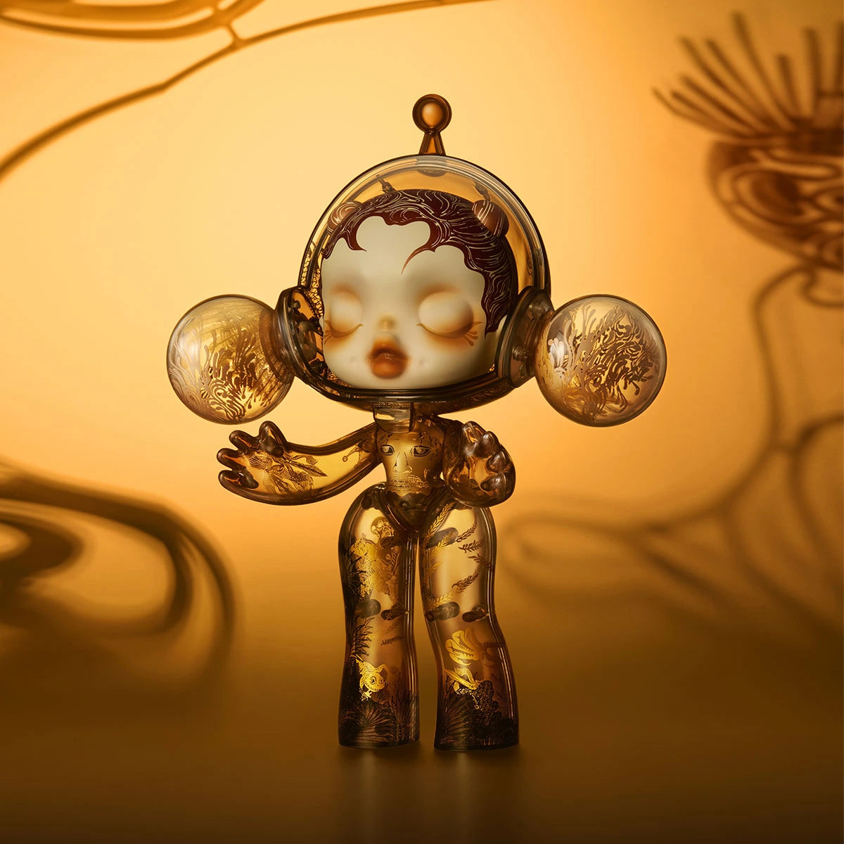 MEGA α SKULLPANDA 400% Wu Jian’an The Heaven of Nine Levels figure, full front view against a warm golden background