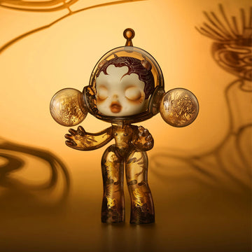 MEGA α SKULLPANDA 400% Wu Jian’an The Heaven of Nine Levels figure, full front view against a warm golden background
