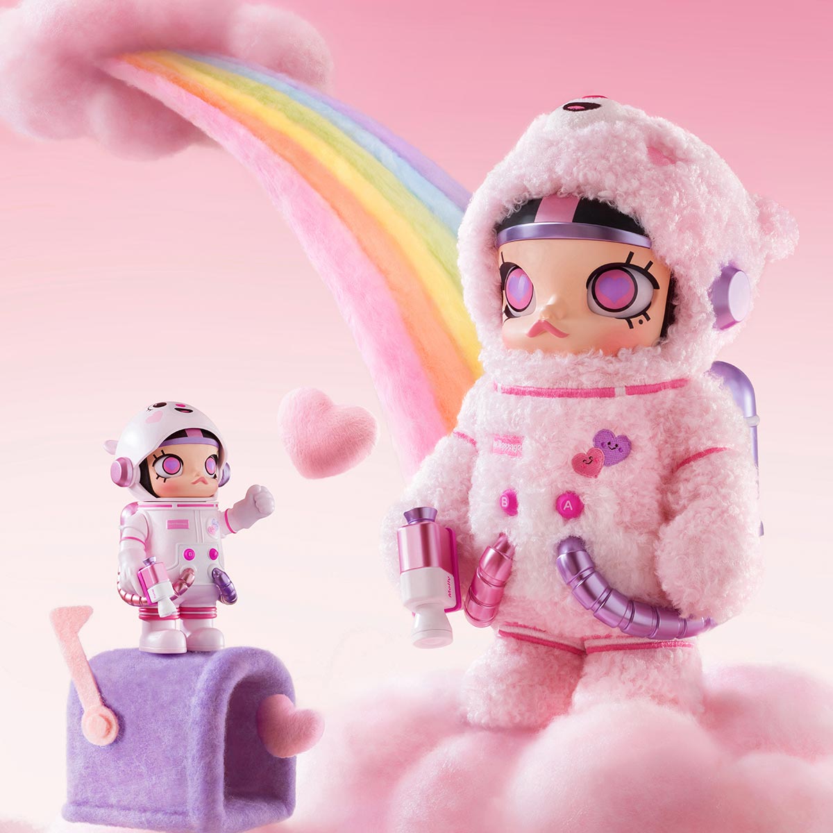 MEGA SPACE MOLLY Sweet Messages Bear fixed 400% and 100% pair, pink scene with both figures