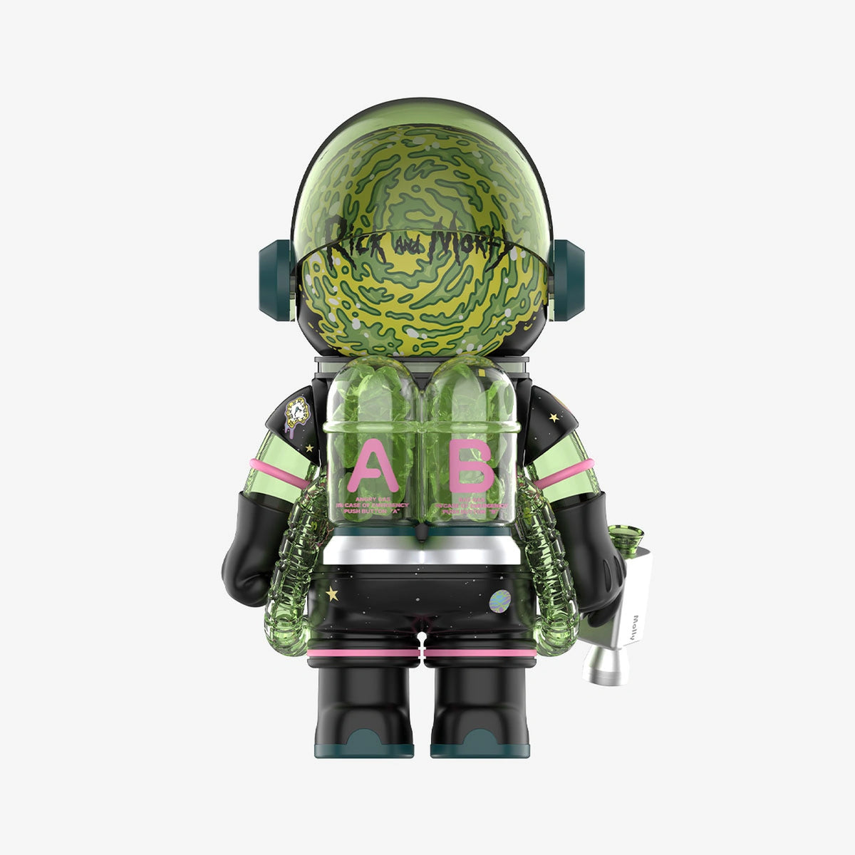 Rick and Morty400percent figure, rear view with original printed graphics