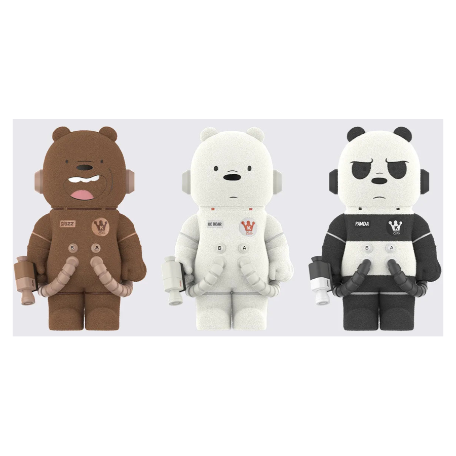MEGA SPACE MOLLY 400% WE BARE BEARS — GRIZZ, ICE BEAR and PANDA design examples; one random figure per blind box, not a three-figure set
