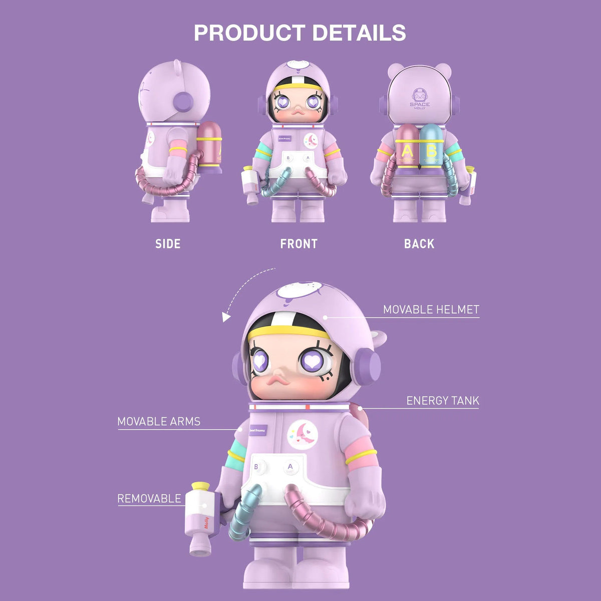 Sweet Dream Bears 400% figure front, side and back views; visor, arms and removable camera shown for the large figure only