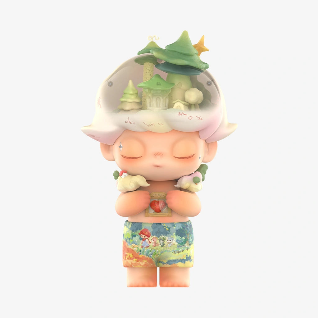 MEGA JUST DIMOO 700% Meadow of Dreams complete front view with transparent landscape crown and printed shorts