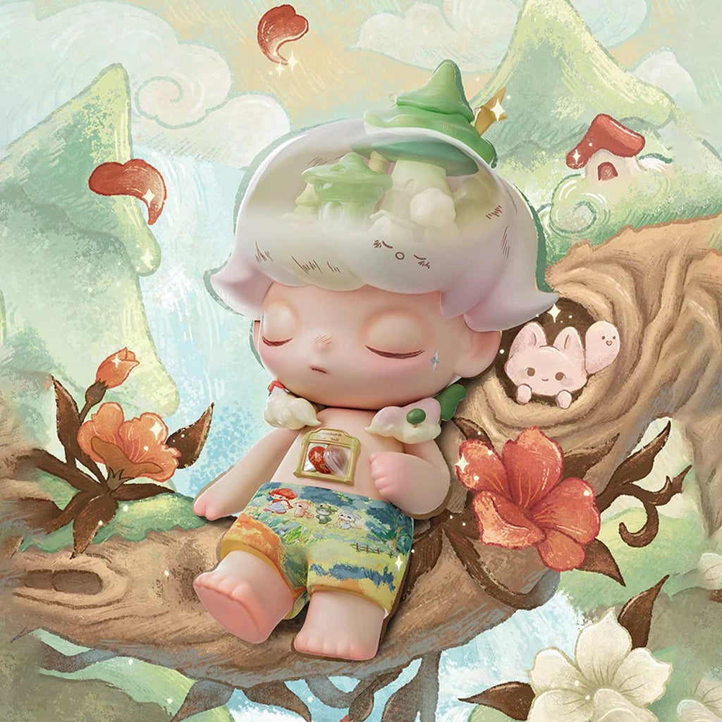 MEGA JUST DIMOO 700% Meadow of Dreams seated in the official meadow display scene