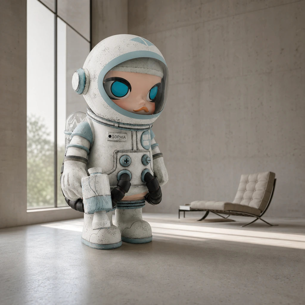 MEGA SPACE MOLLY 1000% Ashley Wood displayed in a modern interior