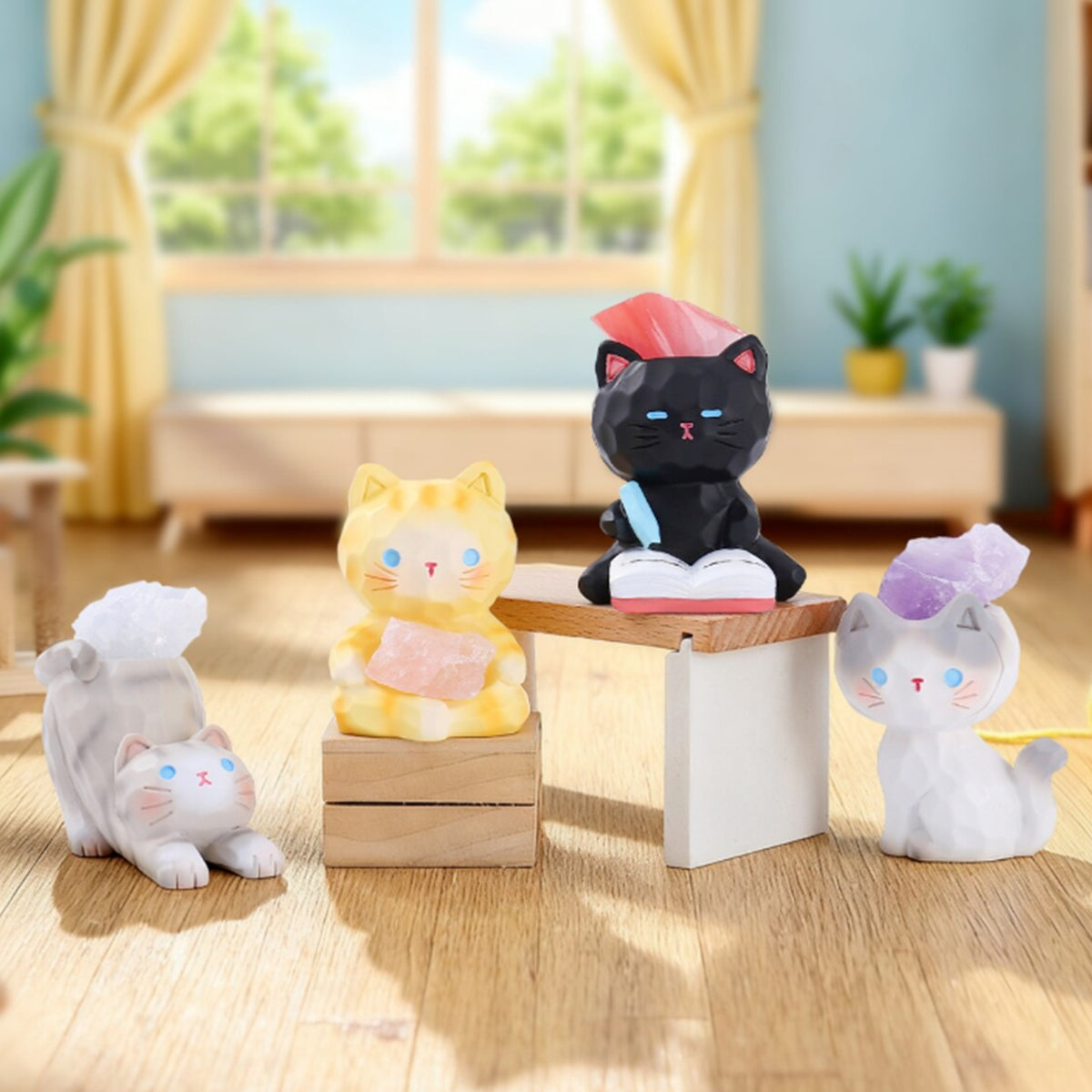 Meow And Meow Series Energy Crystal Mini Bean Blind Box - Energy crystal cat series group with complete figure examples; random design not guaranteed