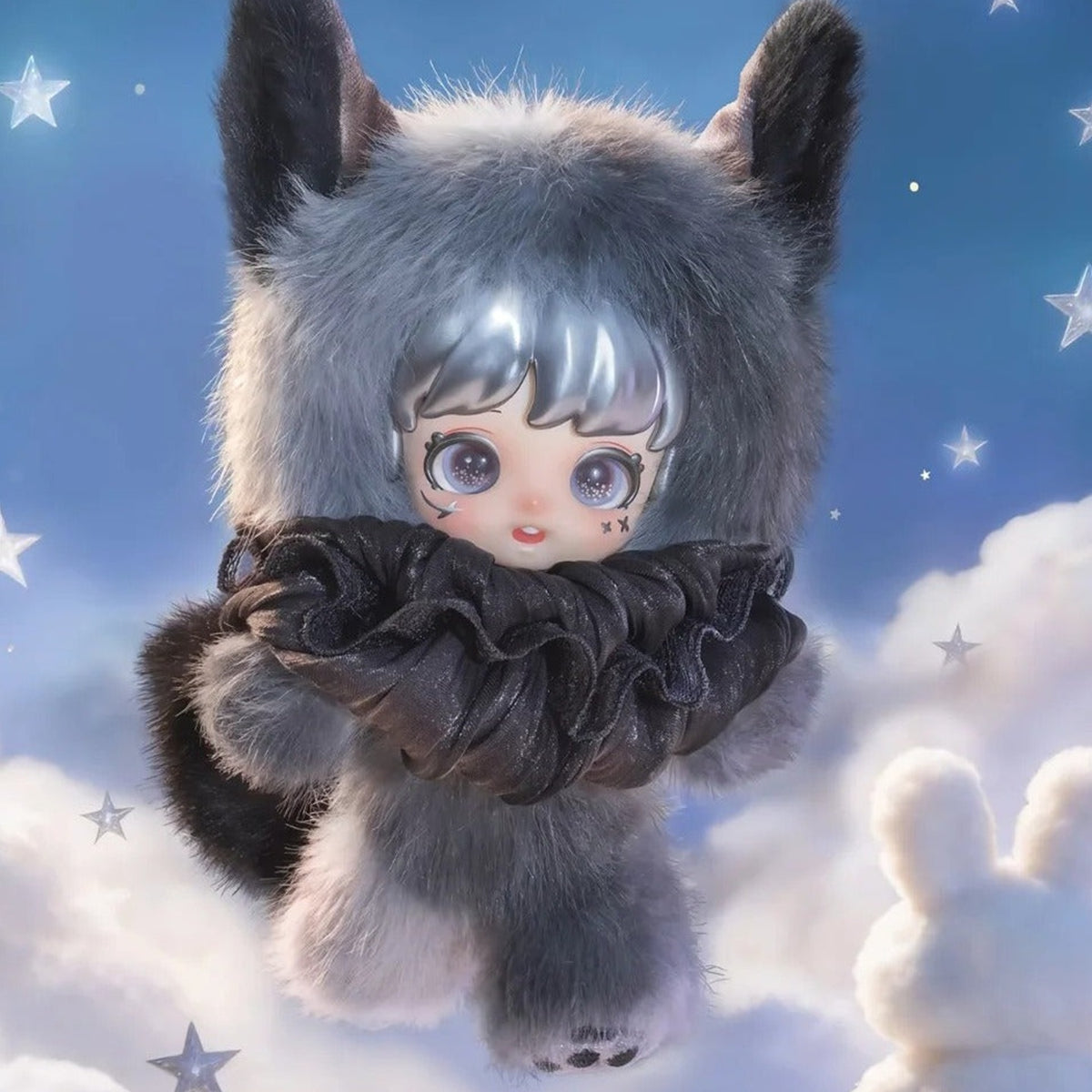 Miana Magical Elf Adventure gray fox-style plush hood and dark collar details; series example