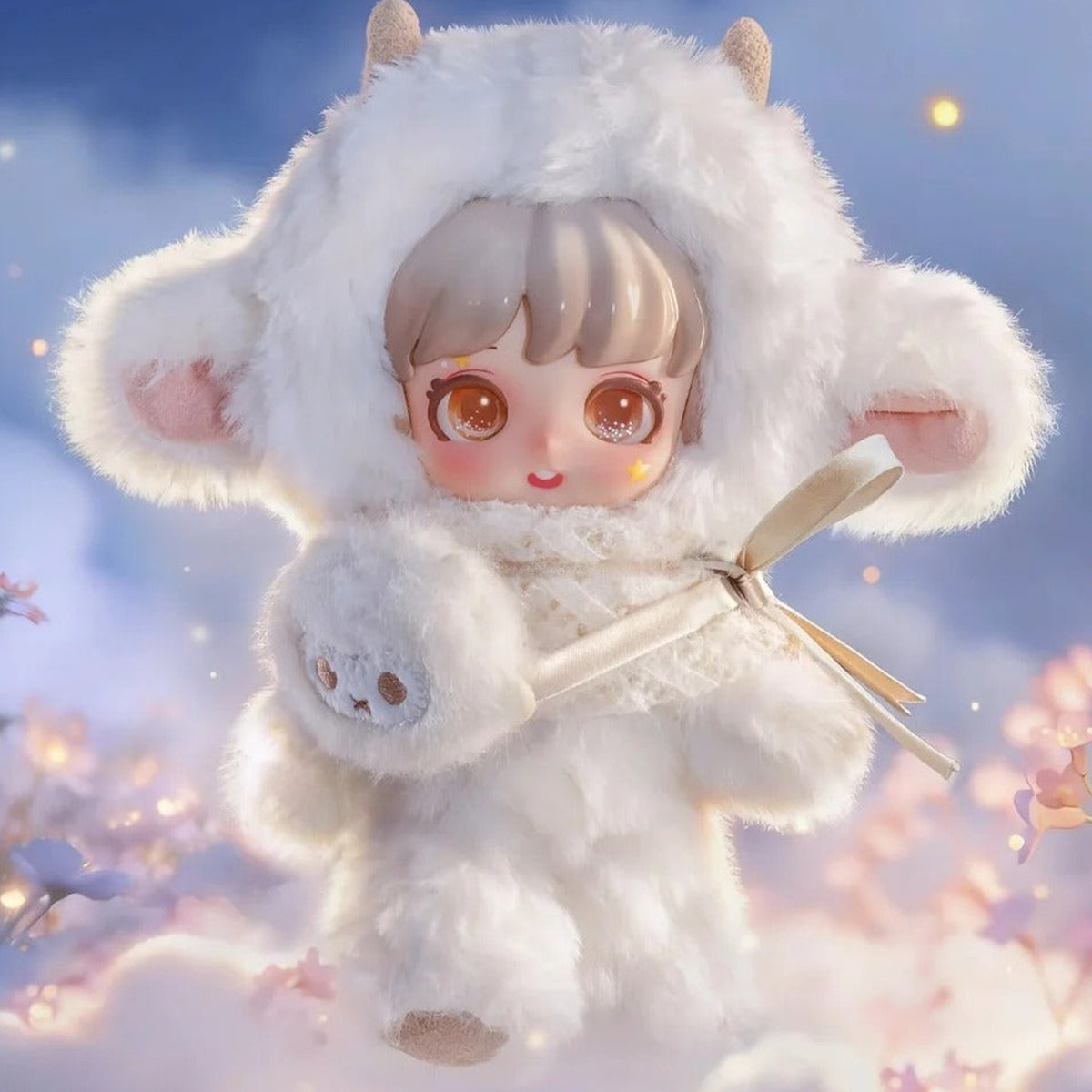 Miana Magical Elf Adventure pale Blossom Lamb hood, horns and small bag detail; series example
