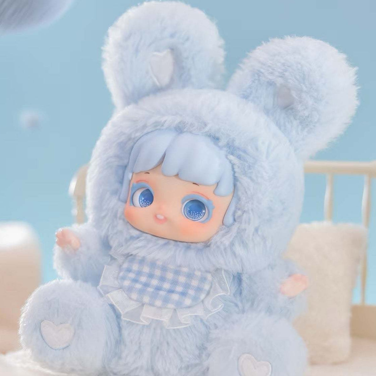 Miana Nighty-night To You Series Scented Plush Dolls, Blind Box【JOTOYS】 - Pale-blue Miana plush detail with gingham bib; lower feet cropped; random design not guaranteed; display props not included