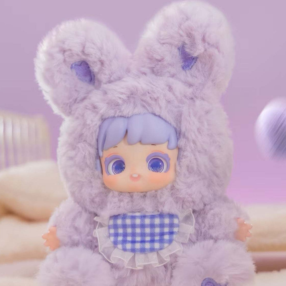 Miana Nighty-night To You Series Scented Plush Dolls, Blind Box【JOTOYS】 - Lavender Miana plush detail with round ears and gingham bib; lower feet cropped; random design not guaranteed; display props not included