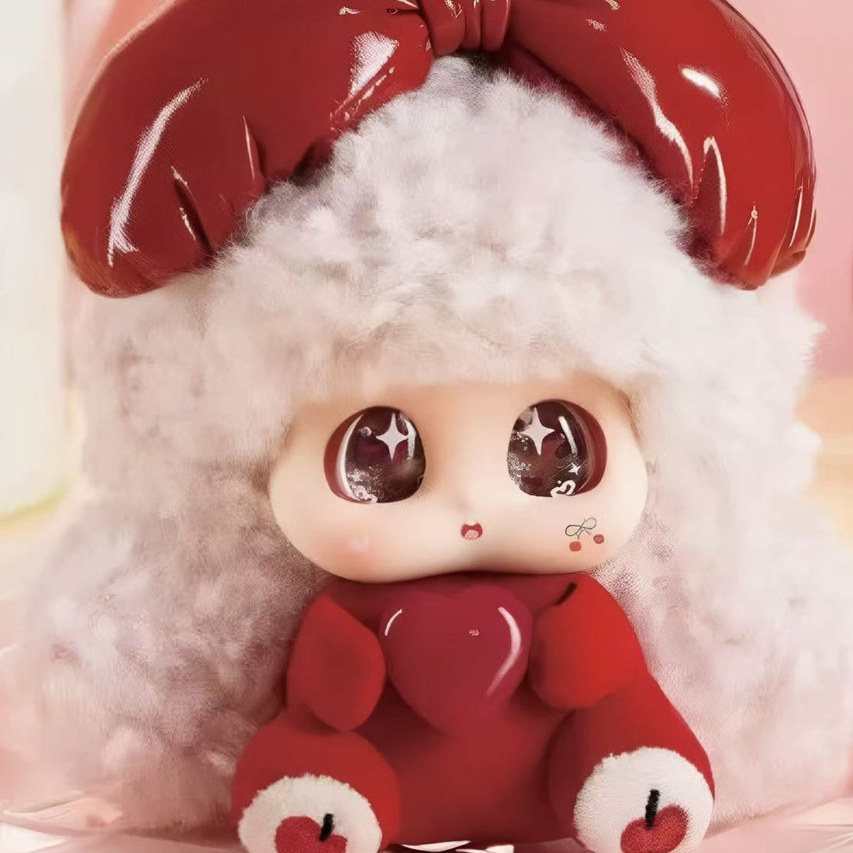 Micoco Nono Crystal Whispers Series Plush Pendant Blind Box - Red plush pendant detail with upper accessory and feet cropped; random design not guaranteed