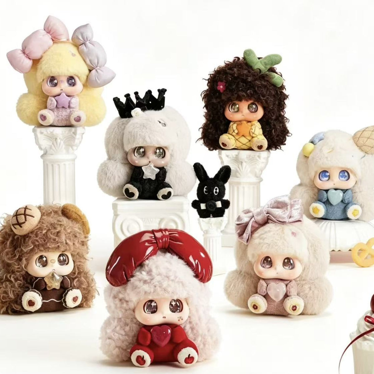 Micoco Nono Crystal Whispers Series Plush Pendant Blind Box - Series overview with complete central plush pendant examples; random design not guaranteed