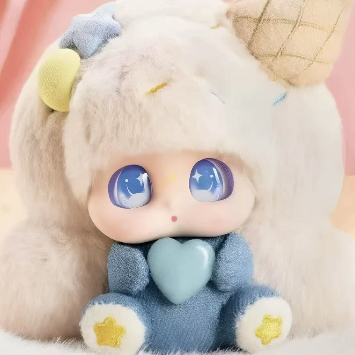 Micoco Nono Crystal Whispers Series Plush Pendant Blind Box - Blue plush pendant detail with upper accessory and lower body cropped; random design not guaranteed