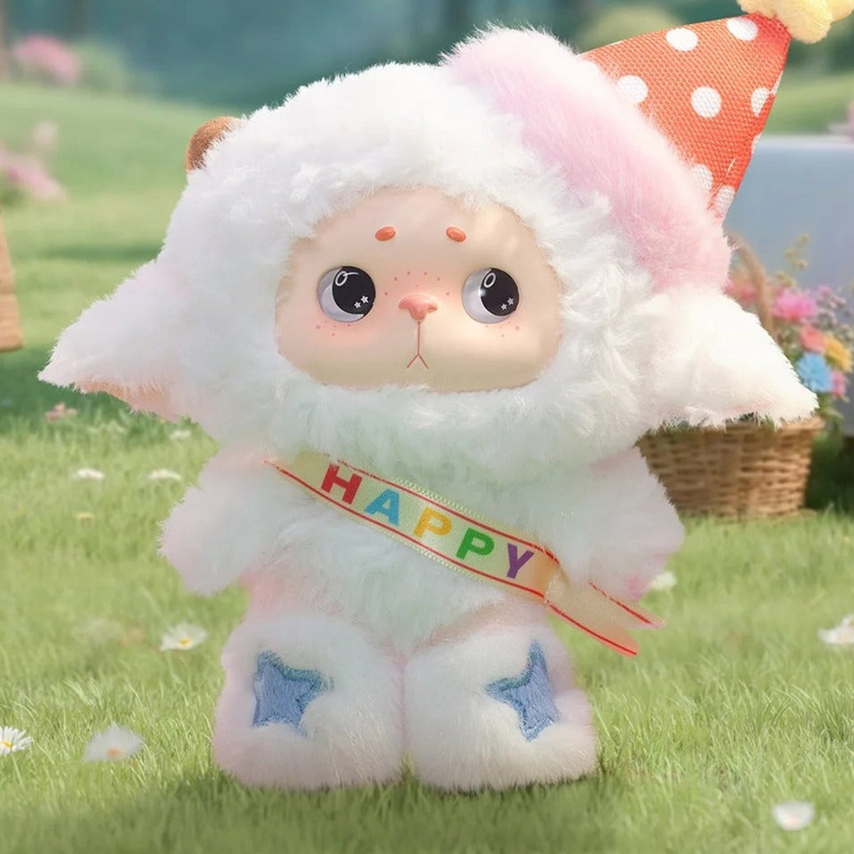 Miehuhu Ultimate Chill Manual Series Plush Pendant Blind Box - Party-hat sheep plush pendant body with upper hat near crop edge; display props not included; random design not guaranteed