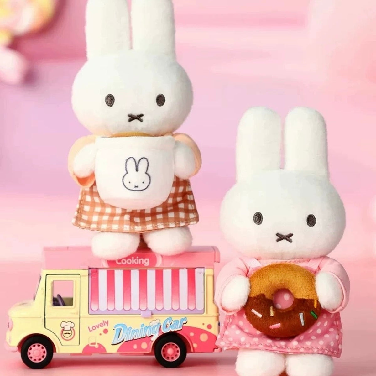 Miffy Bakery Series Plush Pendant Blind Box - Paired plush examples with upper ear or lower body cropped; styling props not included; random design not guaranteed
