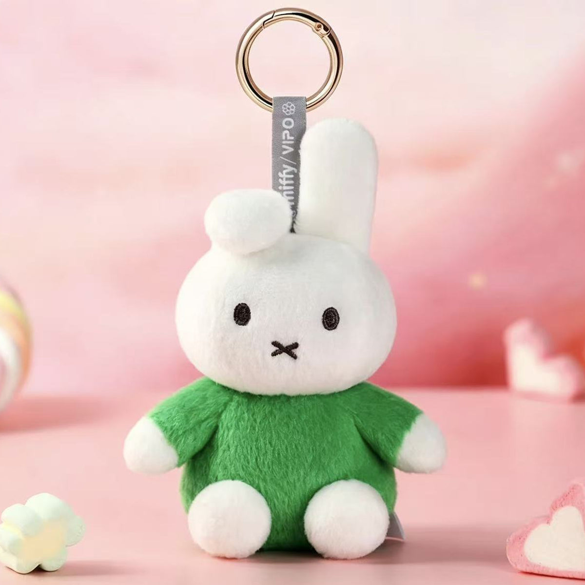 Miffy Colorful Series Plush Pendant - Complete Dan pendant example with green clothing; selected named design supplies one pendant