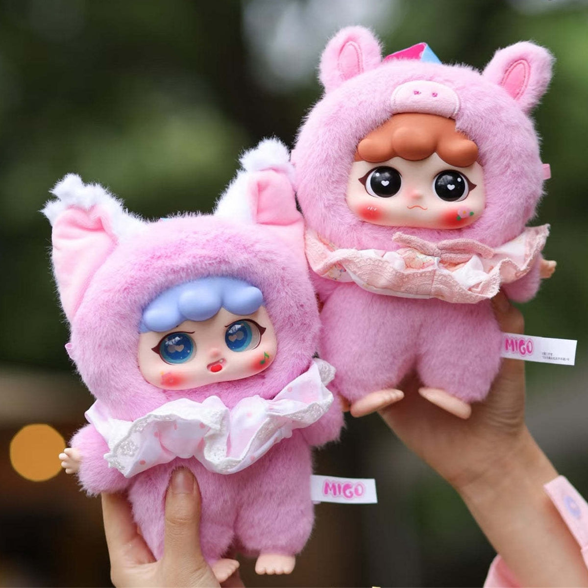 MIGO Bedtime Story Series Plush Dolls, Blind Box - Two complete pink plush examples; random design not guaranteed