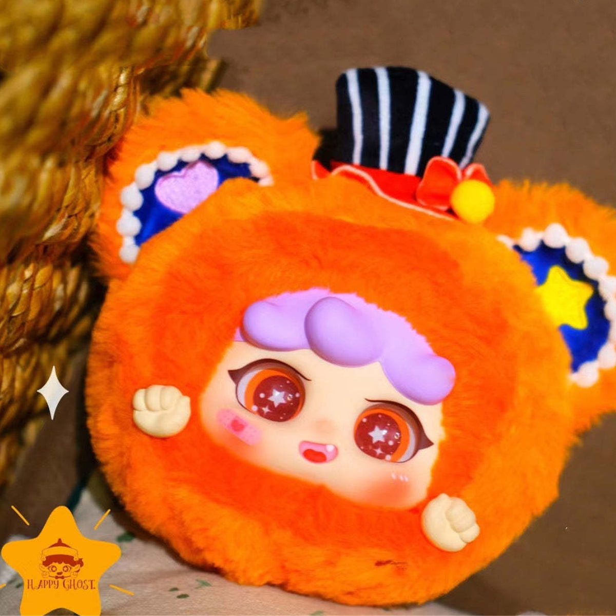 MIGO Dream Circus Series Plush Dolls, Blind Box - Complete round orange plush example with striped hat; random design not guaranteed