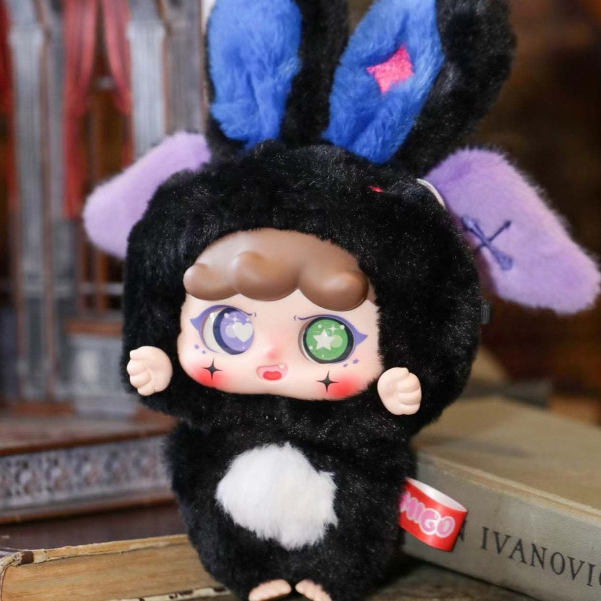MIGO Happy Ghost Series Plush Dolls, Blind Box - Black plush pendant detail with upper ears and lower feet cropped; random design not guaranteed