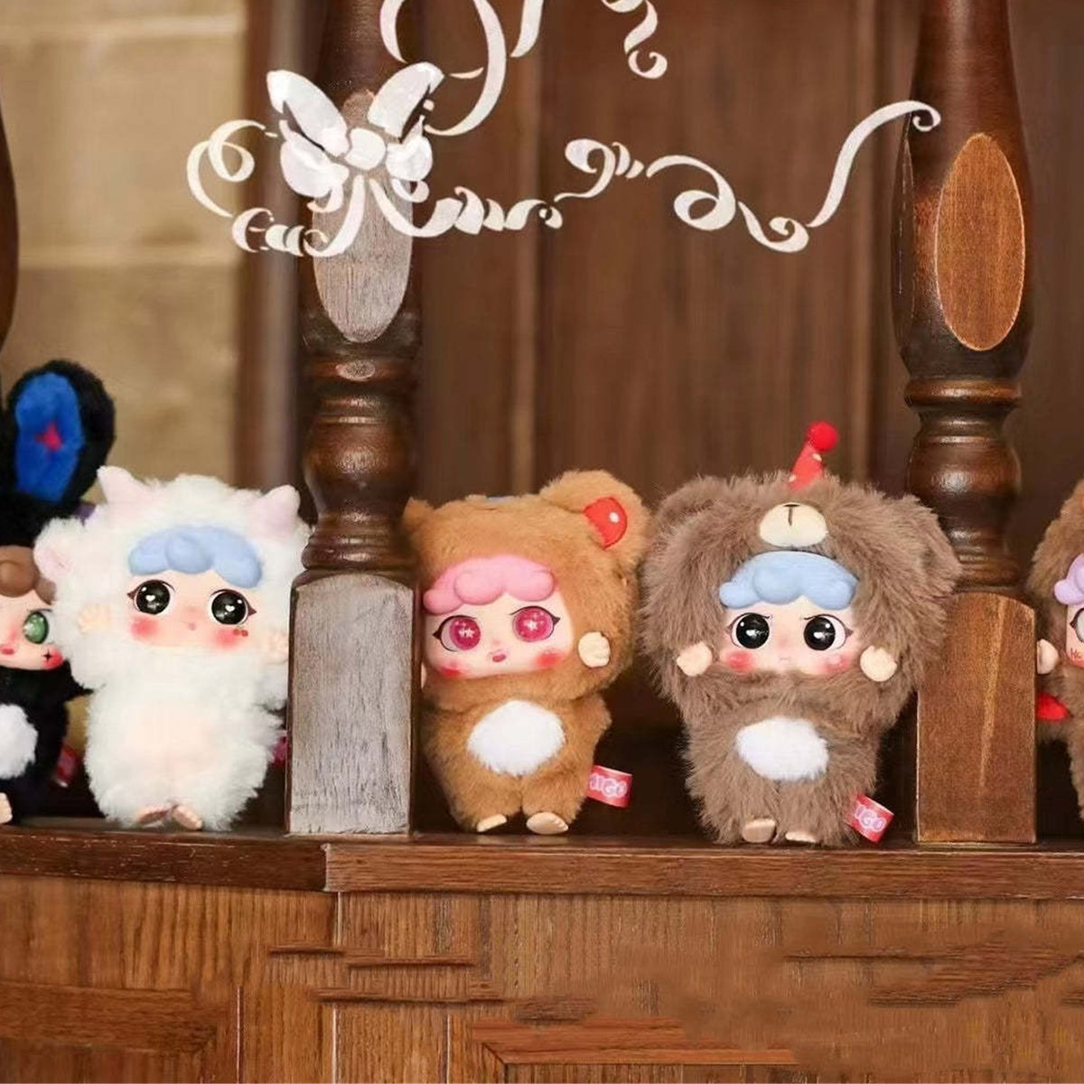 MIGO Happy Ghost Series Plush Dolls, Blind Box - Plush pendant comparison with complete central examples and cropped outer examples; random design not guaranteed
