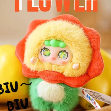 MIGO Little Troublemaker Plush Pendant Blind Box - Flower-hood plush design with visible face and hands; lower body cropped; random design not guaranteed; display props not included