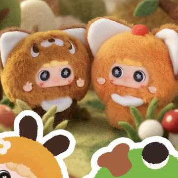 MIGO Little World Series Plush Pendant Blind Box - Complete brown and orange plush pendant examples; illustrated decorations not included; random design not guaranteed