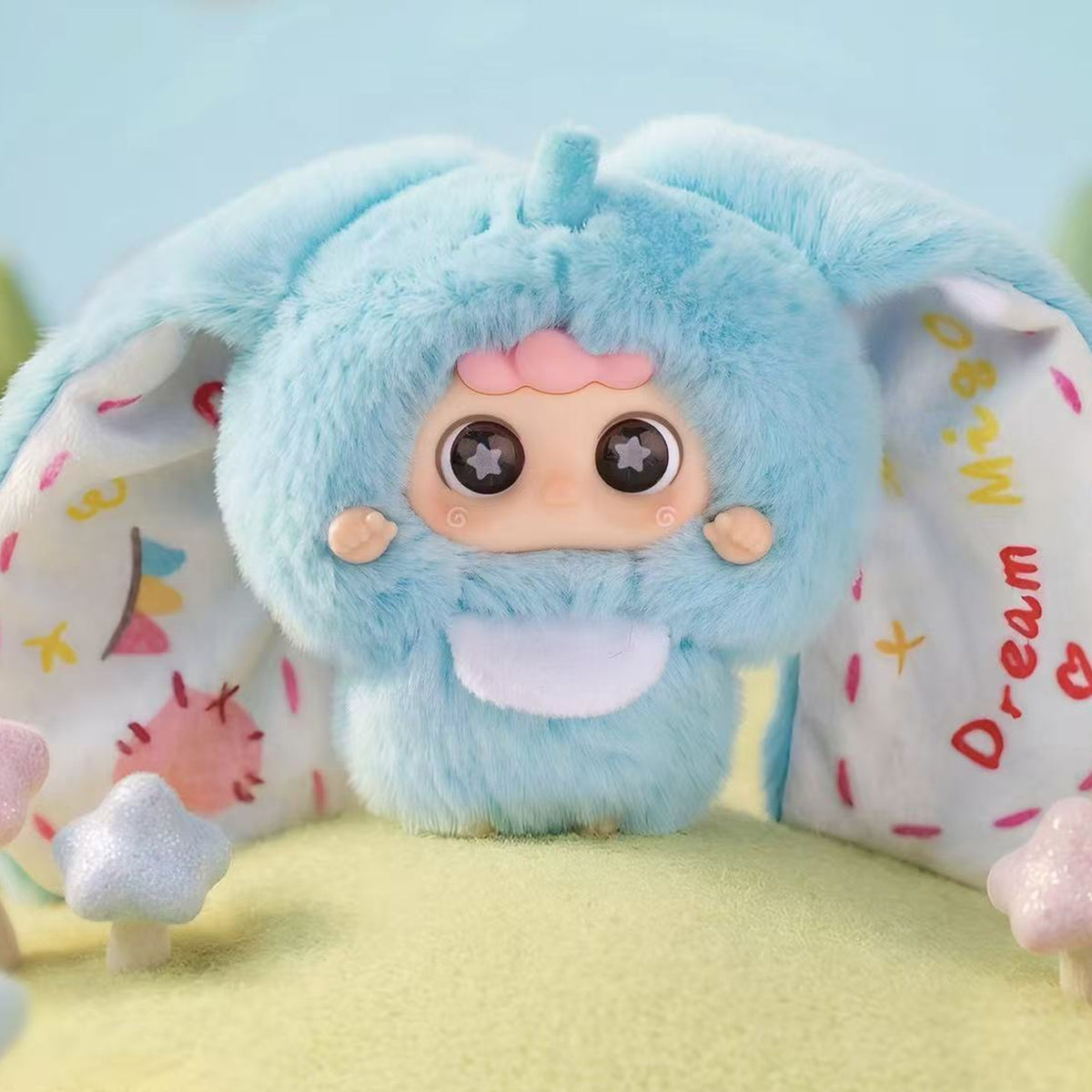 MIGO Little World Series Plush Pendant Blind Box - Complete blue plush pendant example; display props not included; random design not guaranteed