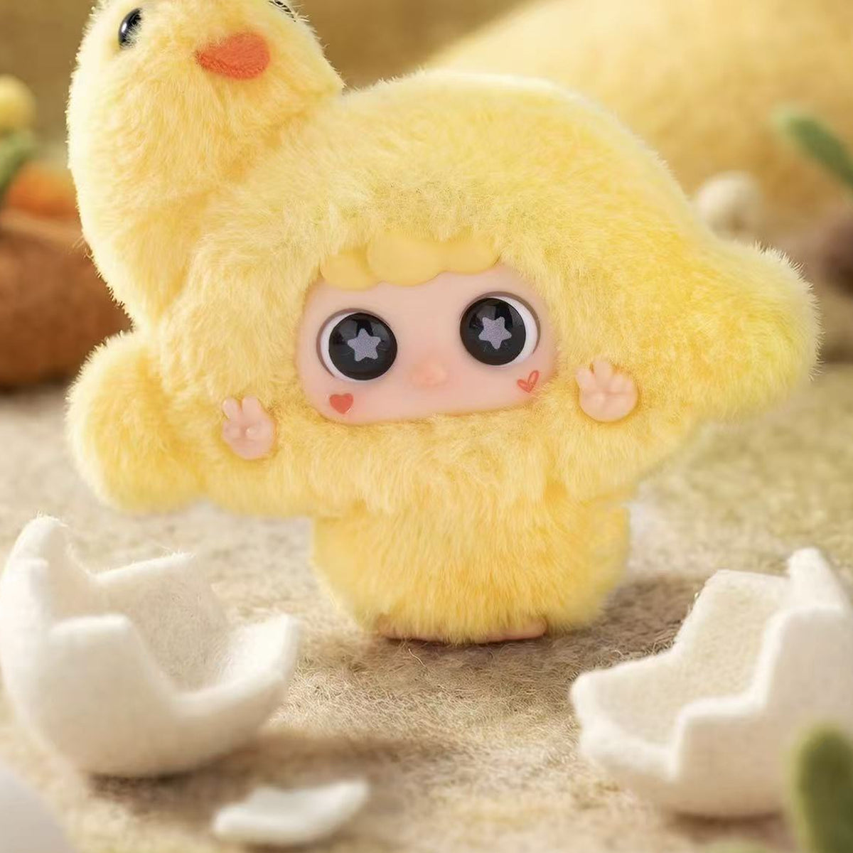 MIGO Little World Series Plush Pendant Blind Box - Complete yellow plush pendant example; display props not included; random design not guaranteed