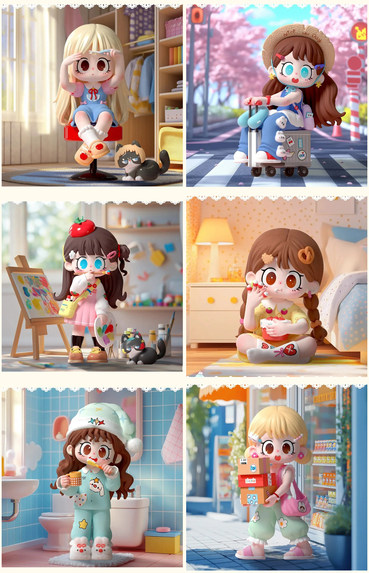 Milay Daily Times six standard design scene references; 1 BOX is one random figure and 1 SET (6 BOXES) is six random boxes; pictured lineup is not guaranteed contents