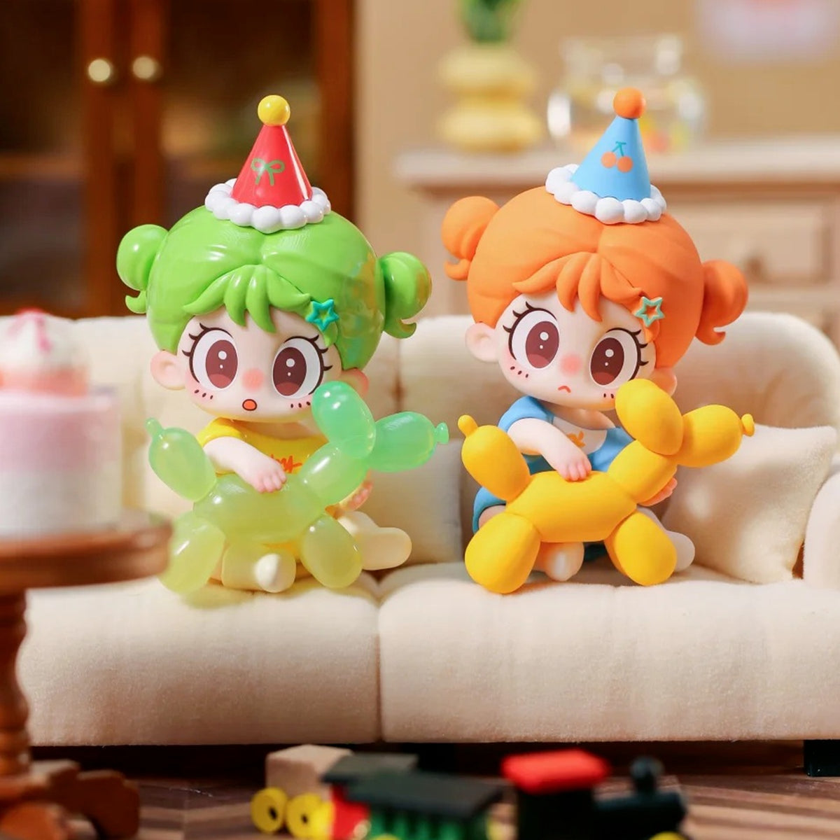 Milay Rainbow Puppy Party Series Figure Blind Box - Complete green and orange Rainbow Puppy Party figure examples; random design not guaranteed