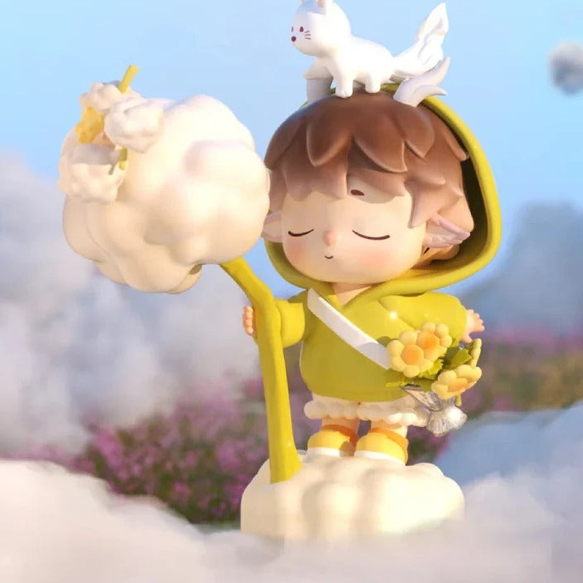 MIMI Little World Sweet Conquests Series Figures, Blind Box - Yellow hood design detail with top cat accessory cropped; random design not guaranteed