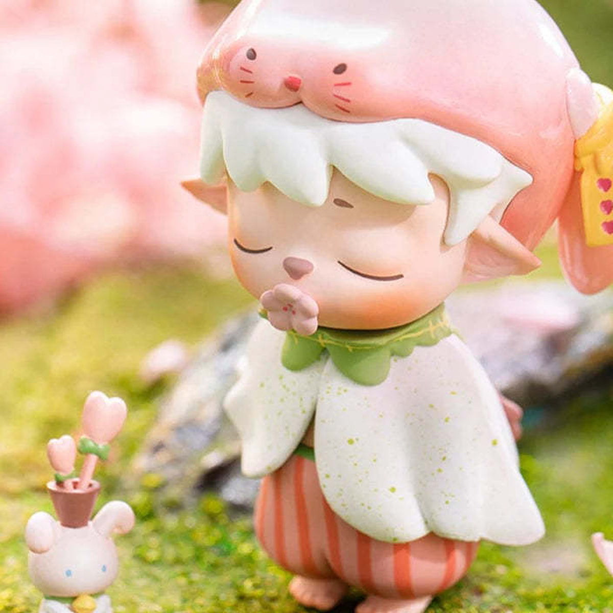 MiMi Peach Flower Series 2 Figures, Blind Box【Heyone】 - Pink cap figure detail with upper head decoration cropped; random design not guaranteed